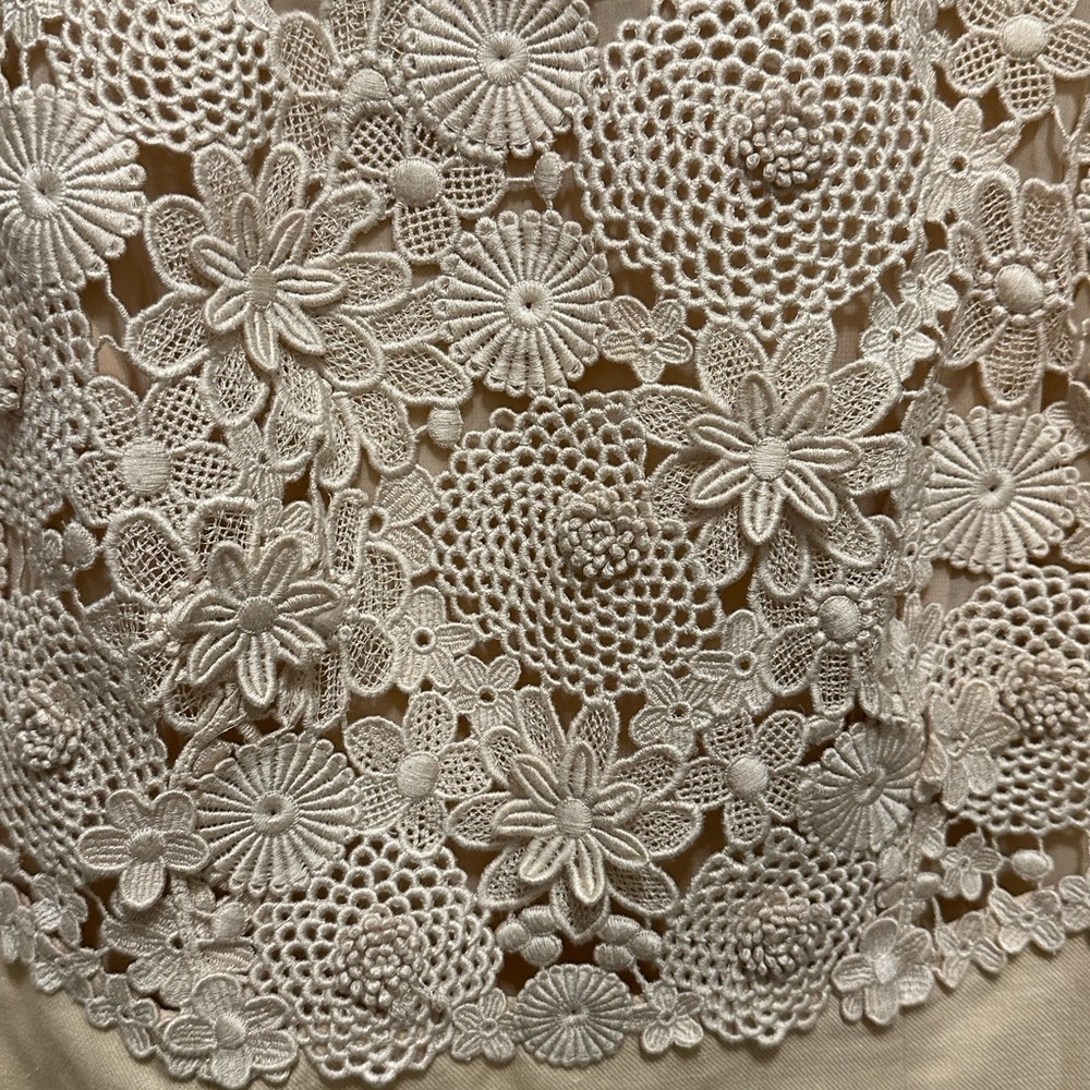 Anthropologie Postage Stamp Oleander crochet Linen Sheath Dress Size 10 Cream - Picture 12 of 14